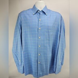 Peter Millar Crown Soft Blue Check Long-Sleeve Button-Down Shirt Large